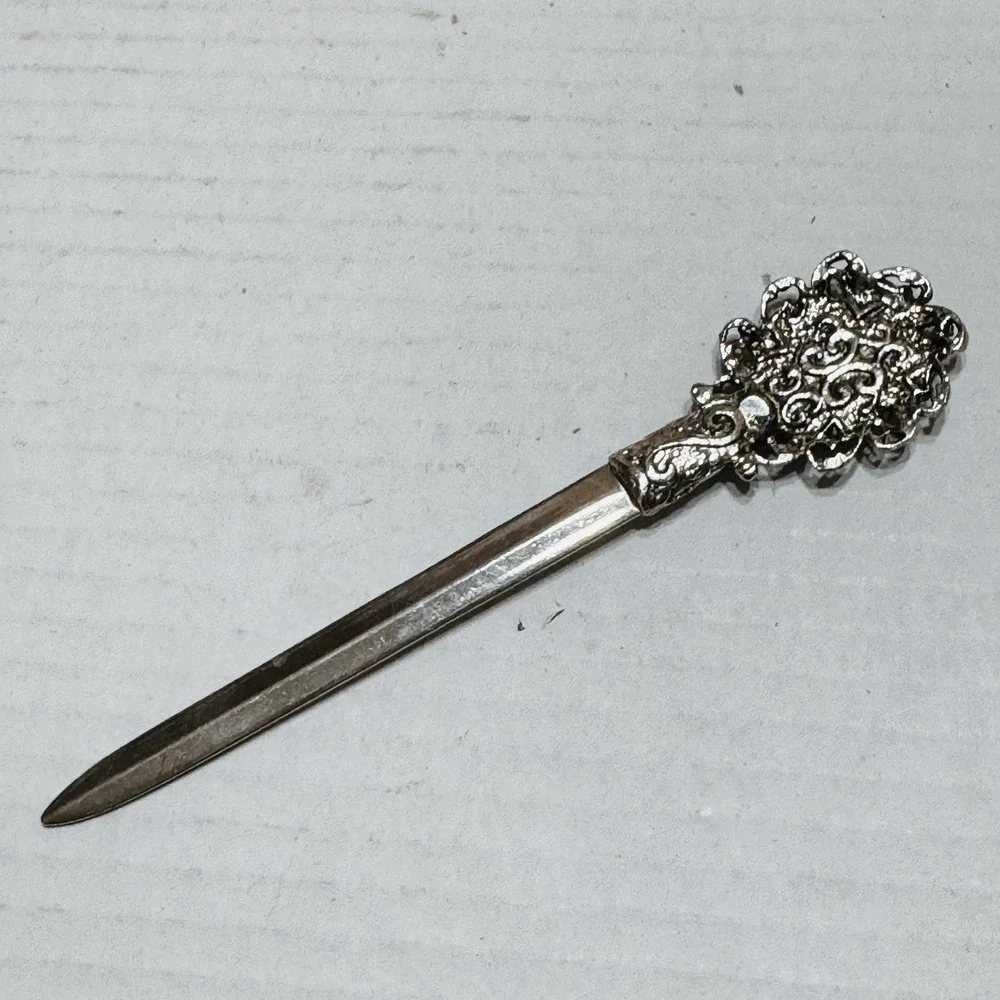 Vtg Florida Map Sapa 82 Souvenir Letter Opener Ornate Metal White Insert